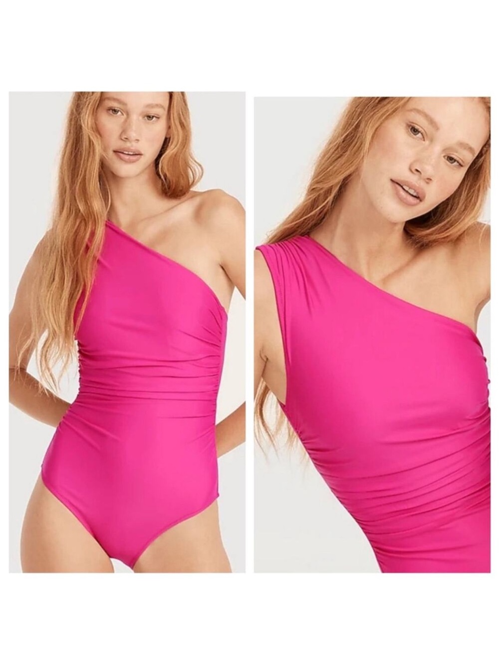 🆕 J. Crew Pink One Piece Ruched Shoulder Swim Radiant 14 Plus TOP RATED NWT